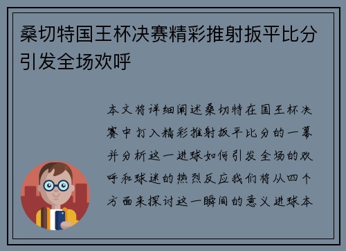 桑切特国王杯决赛精彩推射扳平比分引发全场欢呼